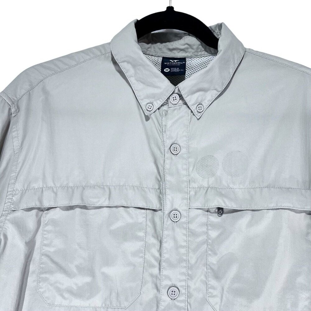 White Sierra Outdoor Shirt Beige Medium Fishing Hiking Vented Rolled Sleeves - Picture 2 of 16